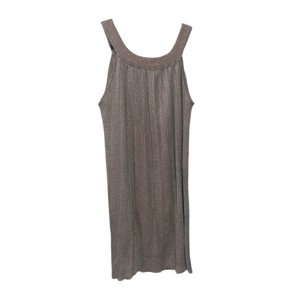 Cashmere Womens Bronze Metallic Lurex Sleeveless Pleated Knit Dress Large L